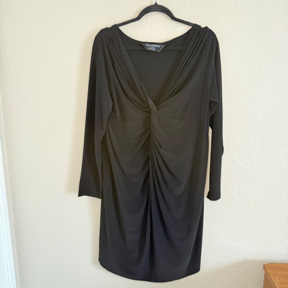 Norma Kamali Black Ruched V-Neck Cocktail Dress XXL Event Cruise LBD Gala
